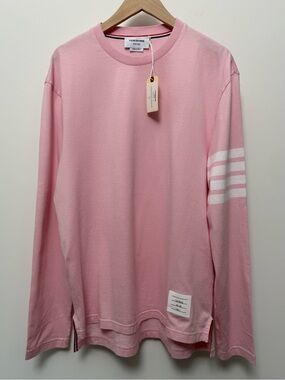 Thom Browne 4-Bar Long Sleeve Tee Pink Size 5 NWT Made in Italy Cotton